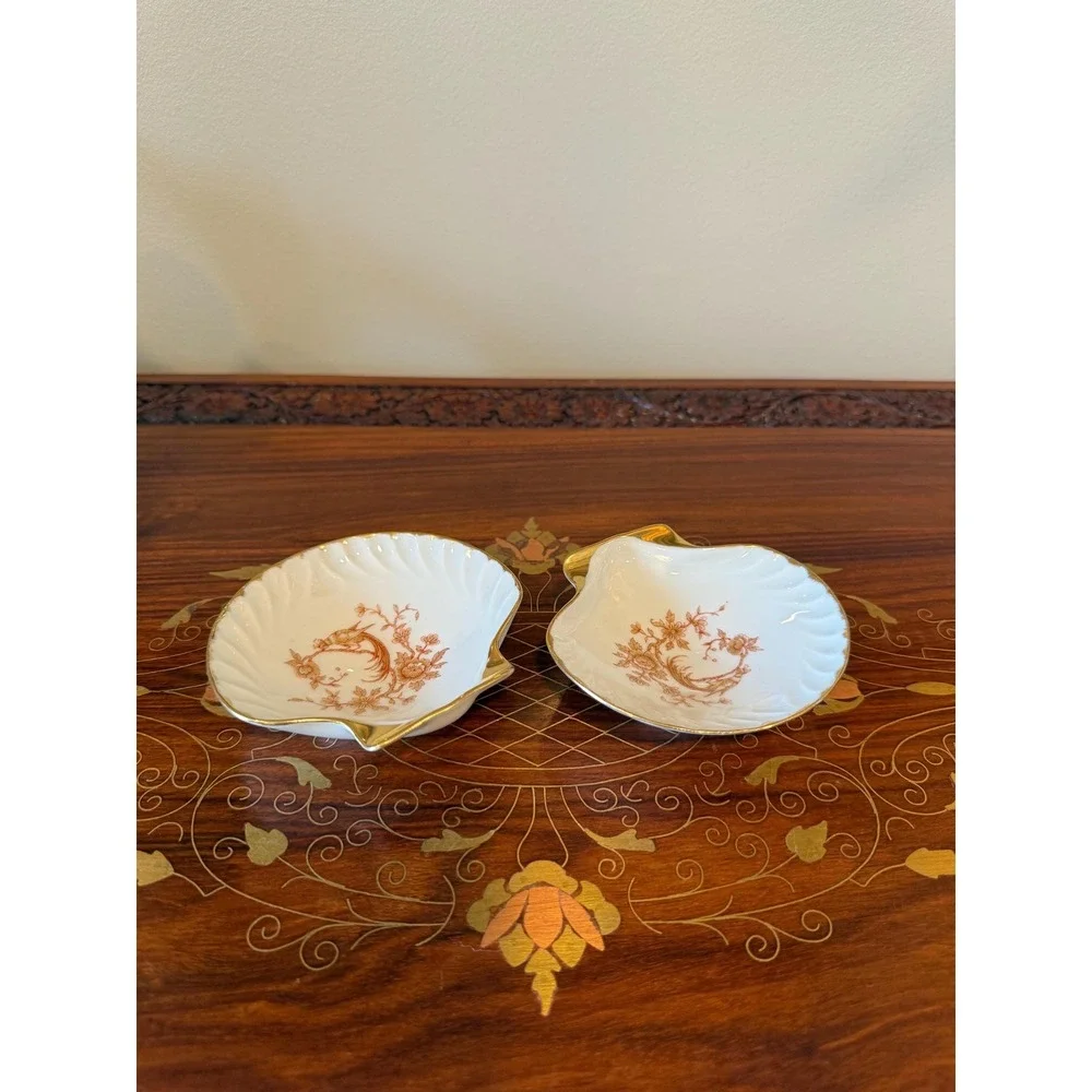 Vintage Limoges Porcelain Shell Trinket Dishes Pair‎